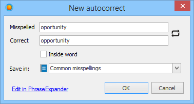 The New autocorrect dialog