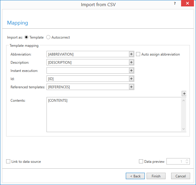 Associate the columns of a CSV to generate templates automatically